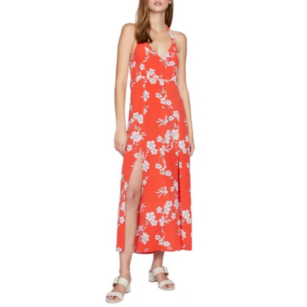 New 149$ Sanctuary Womens Size 10 Orange Chiffon Garden Floral Halter Midi Dress